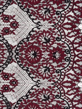 Raschel Lace with Finished Scalloped Edges – Black and Chocolate Truffle Sunflowers and Daisies Raschel Lace with Finished Scalloped Edges – Black and Chocolate Truffle Sunflowers and Daisies