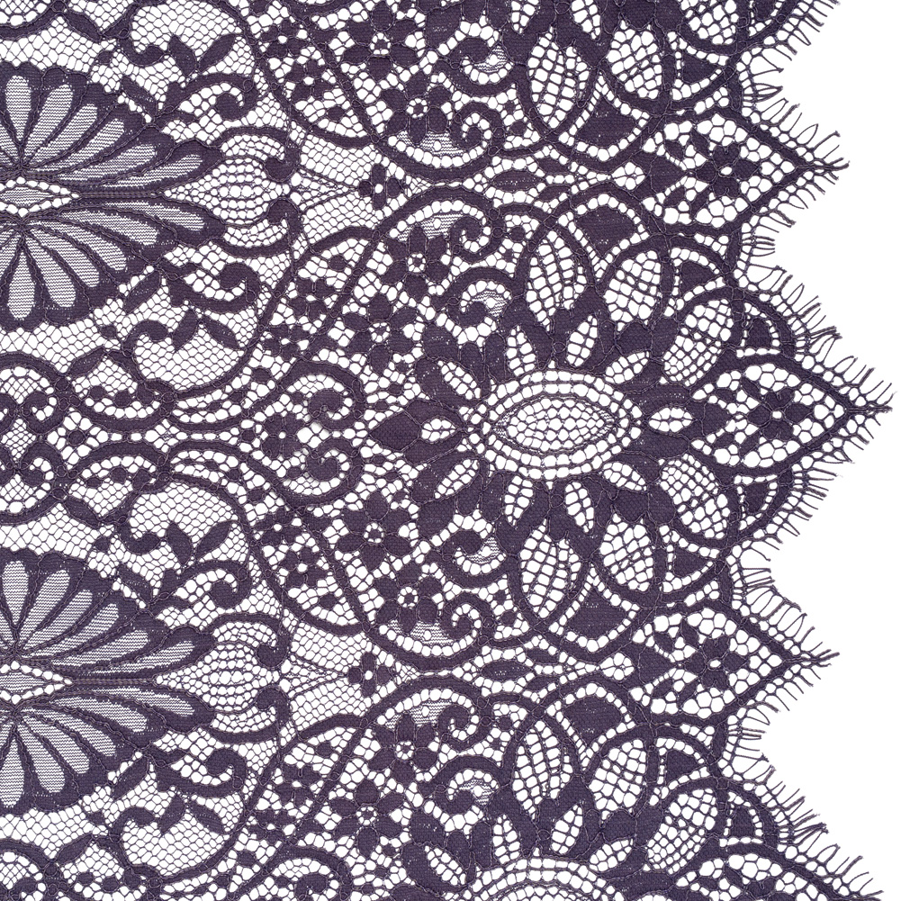 Corded Lace with Finished Edges – Smoke Fanciful Floral Ogees Corded Lace with Finished Edges – Smoke Fanciful Floral Ogees