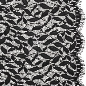 Corded Lace Panel with Finished Scalloped Edges – Black Leafy Stems Corded Lace Panel with Finished Scalloped Edges – Black Leafy Stems