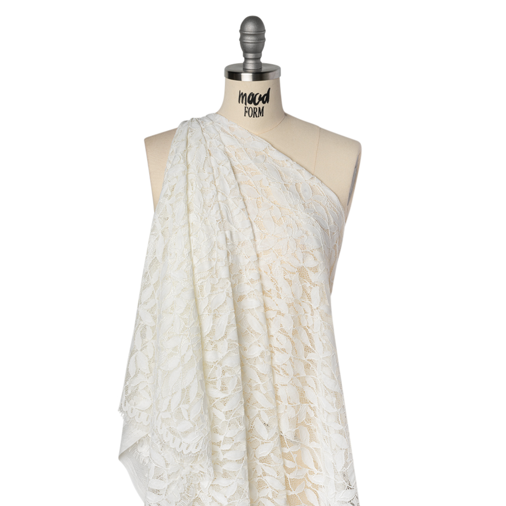 Corded Lace Panel with Finished Scalloped Edges – Ivory Leafy Stems Corded Lace Panel with Finished Scalloped Edges – Ivory Leafy Stems