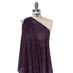 Corded Lace Panel with Finished Edges – Blue and Raspberry Rose Flowers, Dots and Wavy Lines Corded Lace Panel with Finished Edges – Blue and Raspberry Rose Flowers, Dots and Wavy Lines