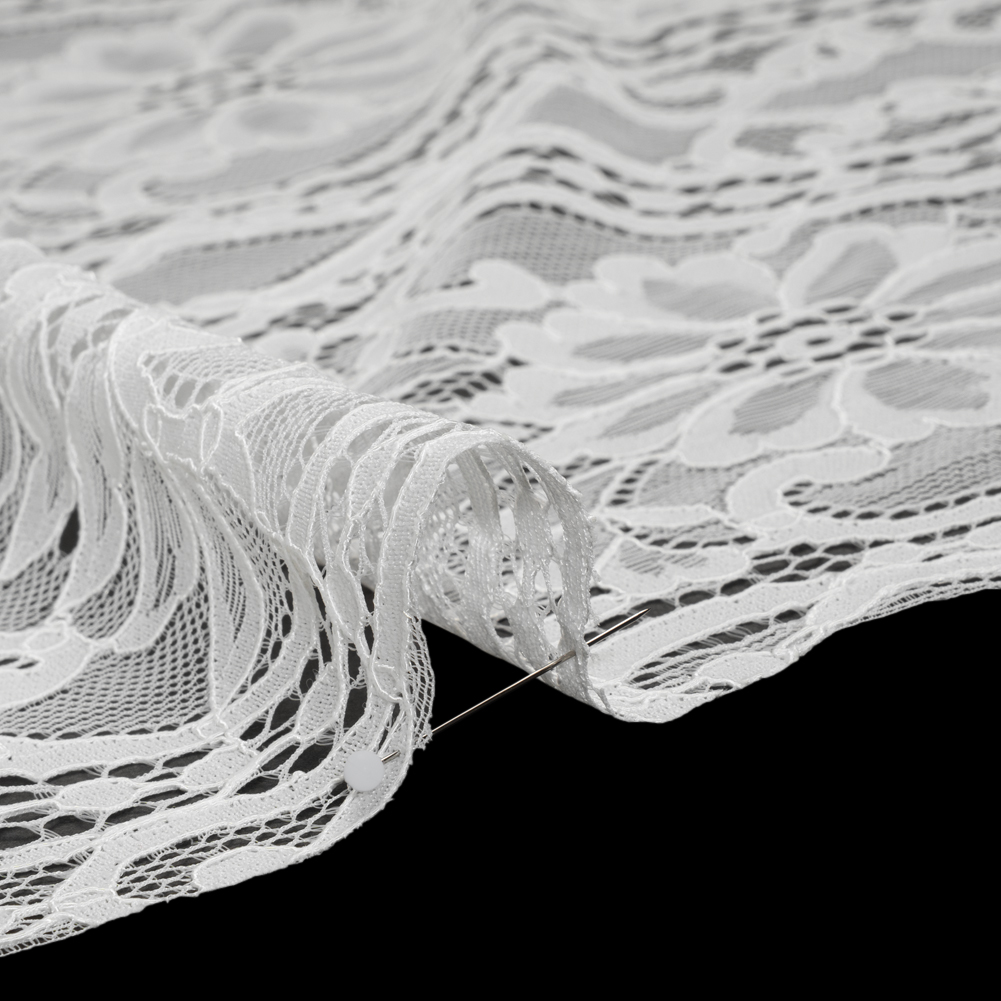 Corded Lace Panel with Finished Edges - Ivory Flowers, Dots and Wavy Lines