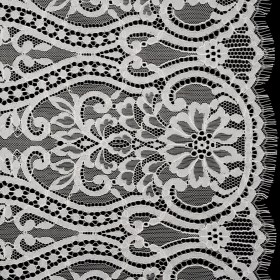 Corded Lace Panel with Finished Edges – Ivory Flowers, Dots and Wavy Lines Corded Lace Panel with Finished Edges – Ivory Flowers, Dots and Wavy Lines