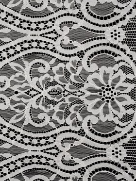 Corded Lace Panel with Finished Edges – Ivory Flowers, Dots and Wavy Lines Corded Lace Panel with Finished Edges – Ivory Flowers, Dots and Wavy Lines