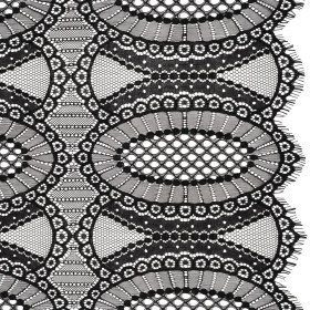 Corded Lace with Scalloped Fringe Edges – Black Geometric Lozenges Corded Lace with Scalloped Fringe Edges – Black Geometric Lozenges