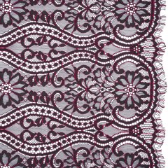 Corded Lace Narrow Panel with Finished Edges – Blue and Raspberry Rose Flowers, Dots and Wavy Lines Corded Lace Narrow Panel with Finished Edges – Blue and Raspberry Rose Flowers, Dots and Wavy Lines