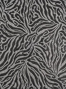 Fine Raschel Lace with Wavy Finished Edges – Black Abstracted Leaves Fine Raschel Lace with Wavy Finished Edges – Black Abstracted Leaves