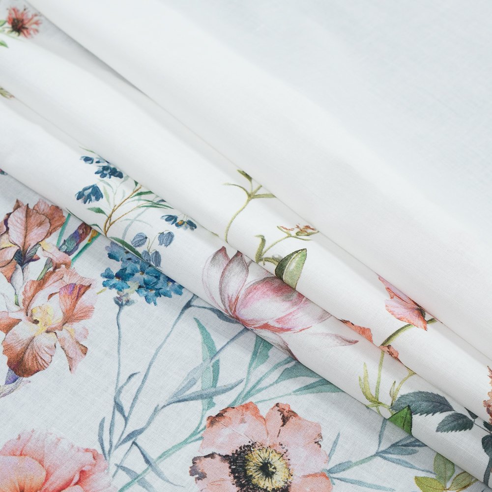 Cotton Voile – White Floral Border – La Marche des Fleurs Print – Mood Exclusive Jacques Collection Cotton Voile – White Floral Border – La Marche des Fleurs Print – Mood Exclusive Jacques Collection