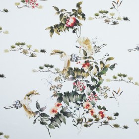 Stretch Cotton Sateen – White and Green Birds and Flowers – La Grande Tournee Print – Mood Exclusive Jacques Collection Stretch Cotton Sateen – White and Green Birds and Flowers – La Grande Tournee Print – Mood Exclusive Jacques Collection