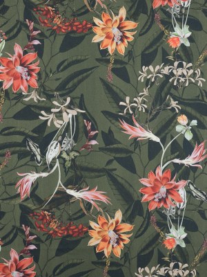 Stretch Cotton Sateen – Olive Green Flowers and Leaves – Les Tropiques Print – Mood Exclusive Jacques Collection Stretch Cotton Sateen – Olive Green Flowers and Leaves – Les Tropiques Print – Mood Exclusive Jacques Collection