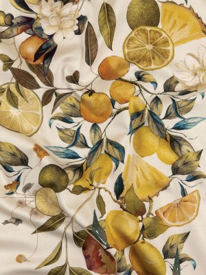 Stretch Cotton Sateen – Yellow and Green Fruit Vine – Panier de Fruits Print – Mood Exclusive Jacques Collection Stretch Cotton Sateen – Yellow and Green Fruit Vine – Panier de Fruits Print – Mood Exclusive Jacques Collection