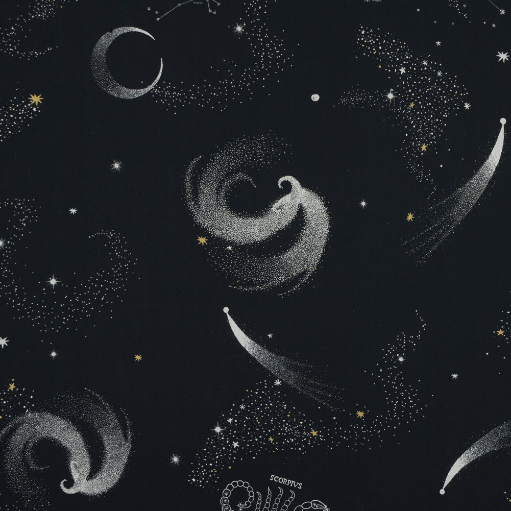 Cotton Voile – Black Celestial – Path of Apollo Print – Mood Exclusive Gaia Collection Cotton Voile – Black Celestial – Path of Apollo Print – Mood Exclusive Gaia Collection