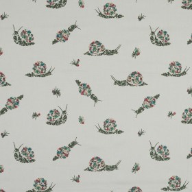 Stretch Cotton Sateen – White Floral Snails – The Snail’s Bounty Print – Mood Exclusive Gaia Collection Stretch Cotton Sateen – White Floral Snails – The Snail’s Bounty Print – Mood Exclusive Gaia Collection