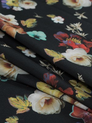 Stretch Cotton Sateen – Black Floral – Pressed Flower Perfection Print – Mood Exclusive Botanical Collection Stretch Cotton Sateen – Black Floral – Pressed Flower Perfection Print – Mood Exclusive Botanical Collection