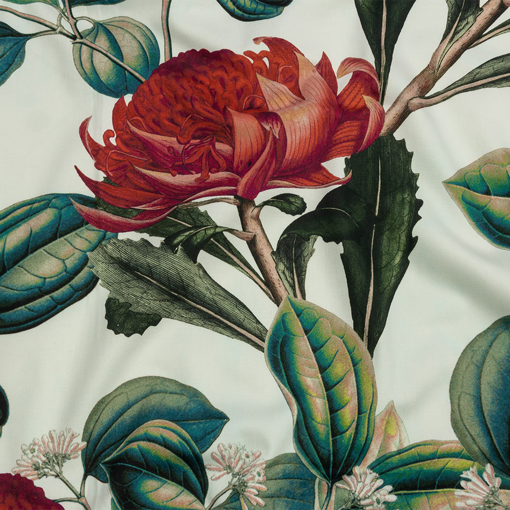 Stretch Cotton Sateen – Red and Green Floral – Paintbrush Lily Print – Mood Exclusive Aloha Collection Stretch Cotton Sateen – Red and Green Floral – Paintbrush Lily Print – Mood Exclusive Aloha Collection