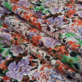 Stretch Cotton Sateen – Orange and Purple Floral – Wild Lantana Print – Mood Exclusive Aloha Collection Stretch Cotton Sateen – Orange and Purple Floral – Wild Lantana Print – Mood Exclusive Aloha Collection