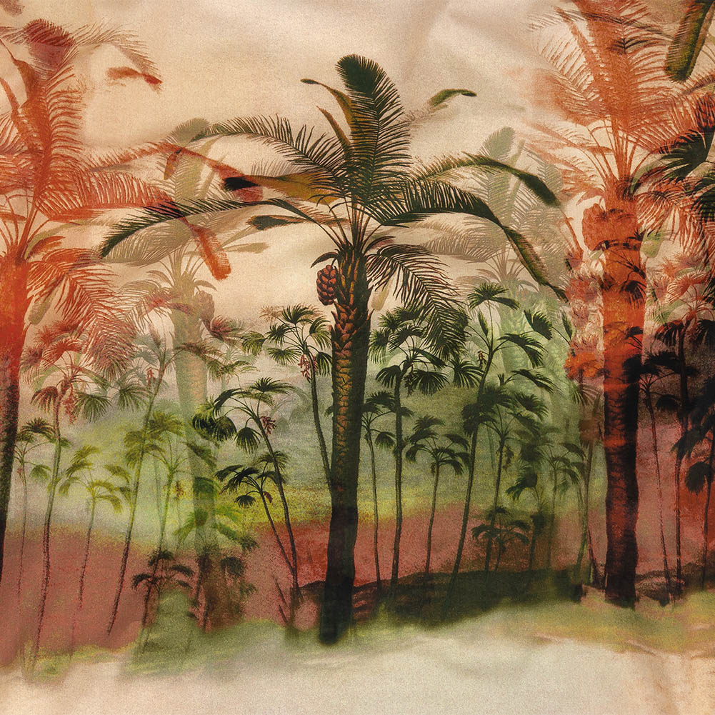 Cotton Voile Panel – Coral and Green Palm Trees – Sunset Palms Print – Mood Exclusive Aloha Collection Cotton Voile Panel – Coral and Green Palm Trees – Sunset Palms Print – Mood Exclusive Aloha Collection