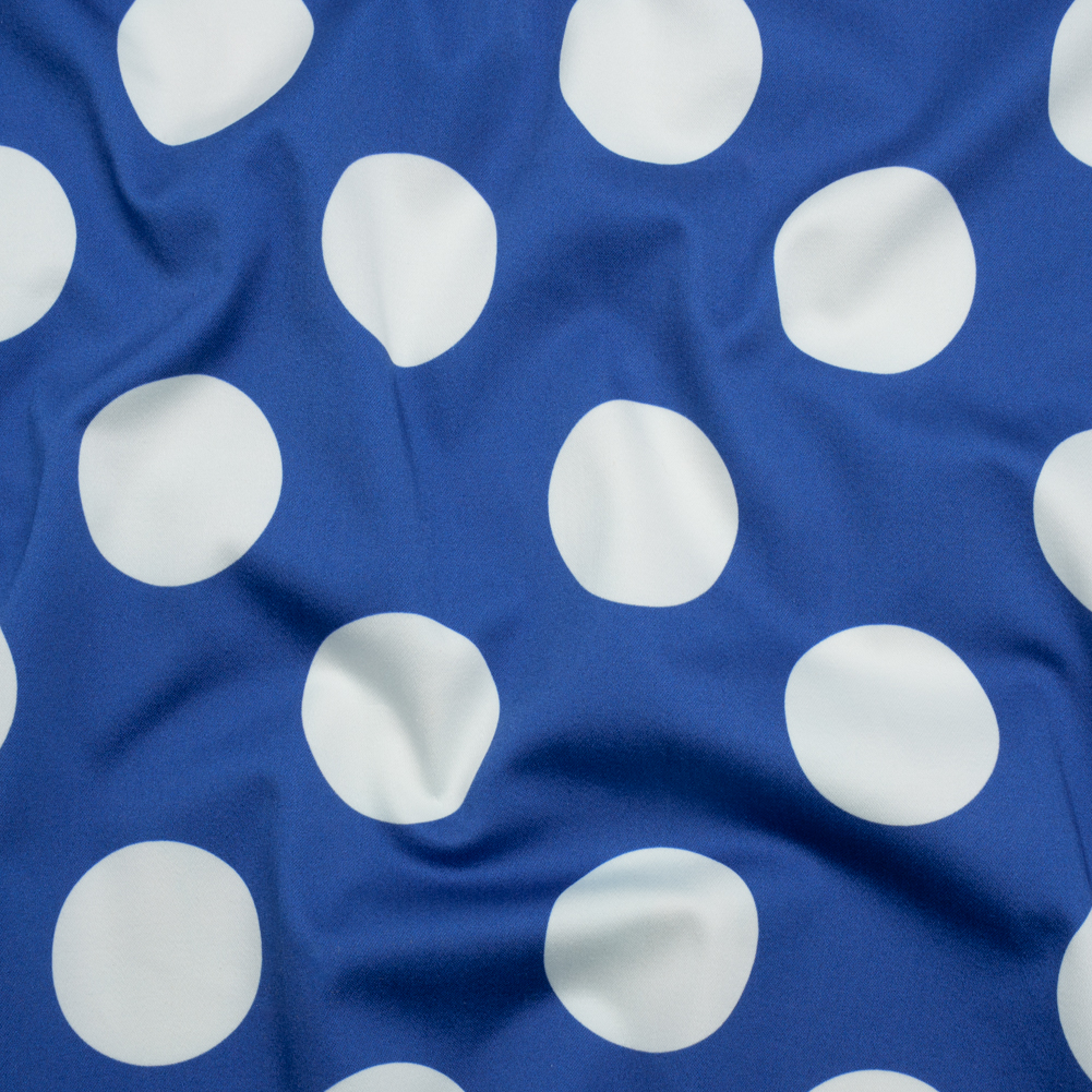 Stretch Cotton Sateen – Blue and White Polka Dots – Mood Exclusive Mahina Dots Print Stretch Cotton Sateen – Blue and White Polka Dots – Mood Exclusive Mahina Dots Print