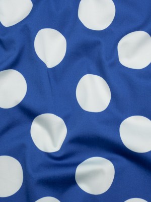 Stretch Cotton Sateen – Blue and White Polka Dots – Mood Exclusive Mahina Dots Print Stretch Cotton Sateen – Blue and White Polka Dots – Mood Exclusive Mahina Dots Print
