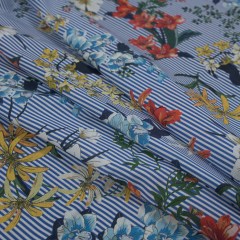 Cotton Voile – Florals on White and Blue Stripes – Ganesh’s Epiphany Print – Mood Exclusive Surya Collection Cotton Voile – Florals on White and Blue Stripes – Ganesh’s Epiphany Print – Mood Exclusive Surya Collection