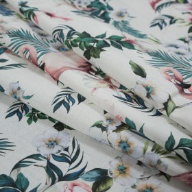 Cotton Voile – White Flamingos and Leaves – Balance of Unity Print – Mood Exclusive Key Largo Collection Cotton Voile – White Flamingos and Leaves – Balance of Unity Print – Mood Exclusive Key Largo Collection