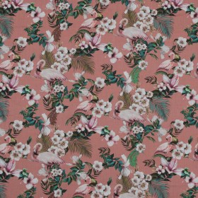 Cotton Voile – Salmon Flamingos and Leaves – Balance of Unity Print – Mood Exclusive Key Largo Collection Cotton Voile – Salmon Flamingos and Leaves – Balance of Unity Print – Mood Exclusive Key Largo Collection