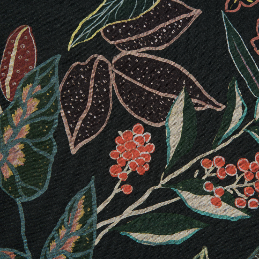 Cotton Voile – Black and Green Foliage – Mystery of Renewal Print – Mood Exclusive Key Largo Collection Cotton Voile – Black and Green Foliage – Mystery of Renewal Print – Mood Exclusive Key Largo Collection