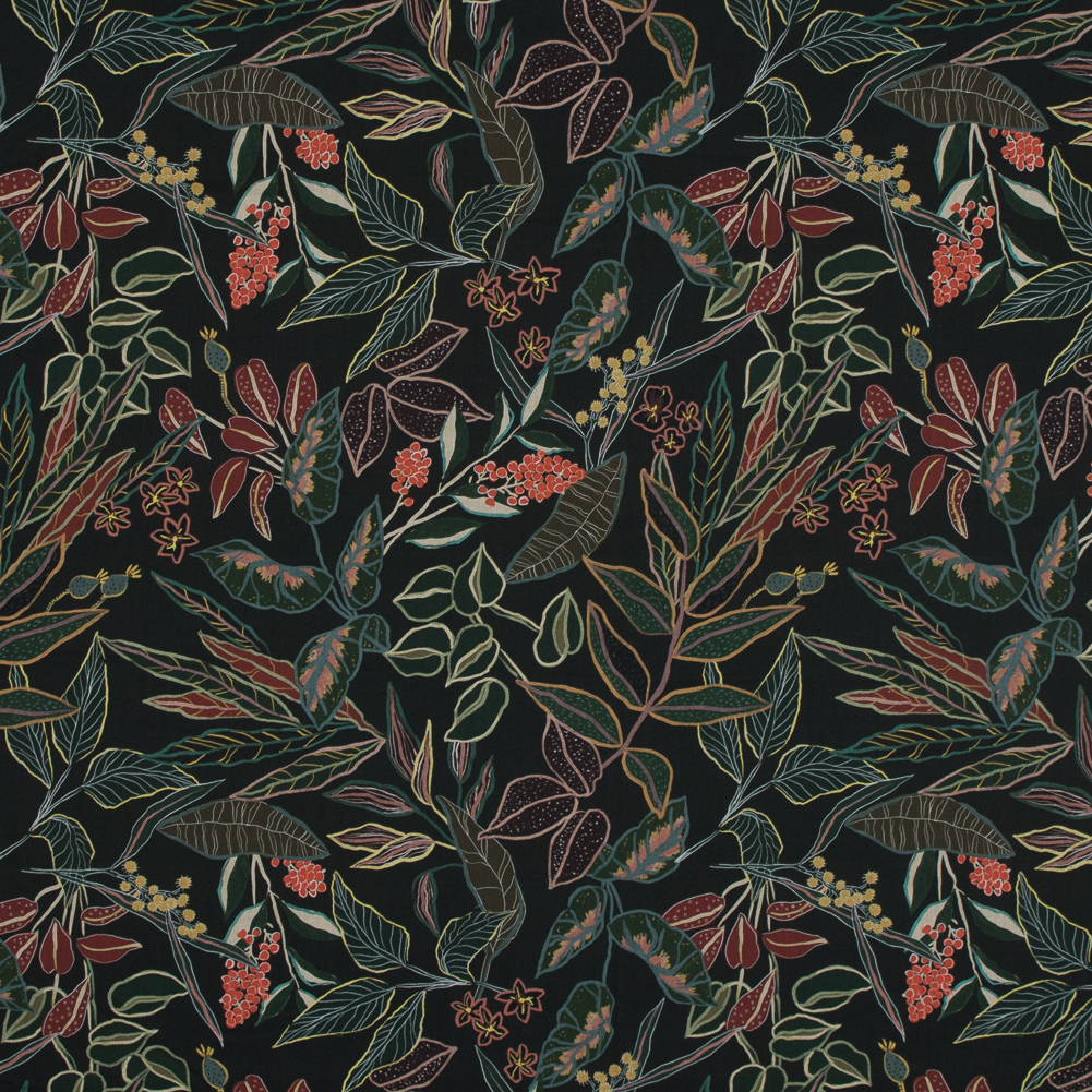 Cotton Voile – Black and Green Foliage – Mystery of Renewal Print – Mood Exclusive Key Largo Collection Cotton Voile – Black and Green Foliage – Mystery of Renewal Print – Mood Exclusive Key Largo Collection