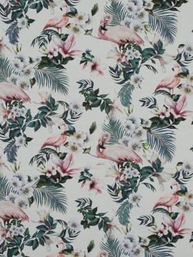 Stretch Cotton Sateen – White Flamingos and Leaves – Balance of Unity Print – Mood Exclusive Key Largo Collection Stretch Cotton Sateen – White Flamingos and Leaves – Balance of Unity Print – Mood Exclusive Key Largo Collection