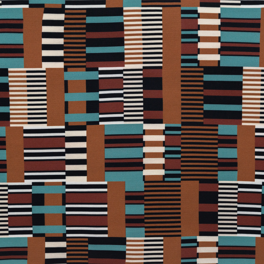 Stretch Polyester Crepe – Blue and Brown Geometric – Kernel of Truth Print – Mood Exclusive Harvest Collection Stretch Polyester Crepe – Blue and Brown Geometric – Kernel of Truth Print – Mood Exclusive Harvest Collection