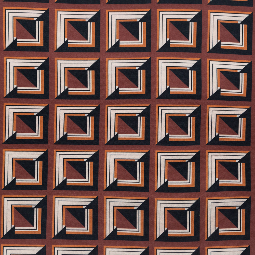 Stretch Polyester Crepe – Brown Geometric Squares – Corn Maze Print – Mood Exclusive Harvest Collection Stretch Polyester Crepe – Brown Geometric Squares – Corn Maze Print – Mood Exclusive Harvest Collection