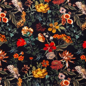 Stretch Polyester Crepe – Black Floral – Garden of Earthly Delights Print – Mood Exclusive Harvest Collection Stretch Polyester Crepe – Black Floral – Garden of Earthly Delights Print – Mood Exclusive Harvest Collection