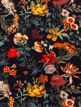 Stretch Polyester Crepe – Black Floral – Garden of Earthly Delights Print – Mood Exclusive Harvest Collection Stretch Polyester Crepe – Black Floral – Garden of Earthly Delights Print – Mood Exclusive Harvest Collection