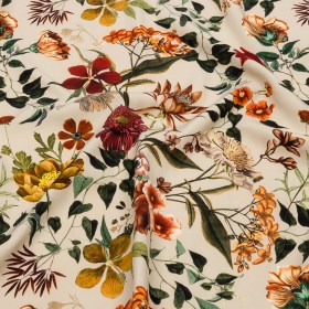 Stretch Polyester Crepe – Beige Floral – Garden of Earthly Delights Print – Mood Exclusive Harvest Collection Stretch Polyester Crepe – Beige Floral – Garden of Earthly Delights Print – Mood Exclusive Harvest Collection