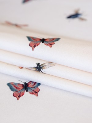 Stretch Cotton Sateen – Cream Insects – Butterfly Effect Print – Mood Exclusive Harvest Collection Stretch Cotton Sateen – Cream Insects – Butterfly Effect Print – Mood Exclusive Harvest Collection