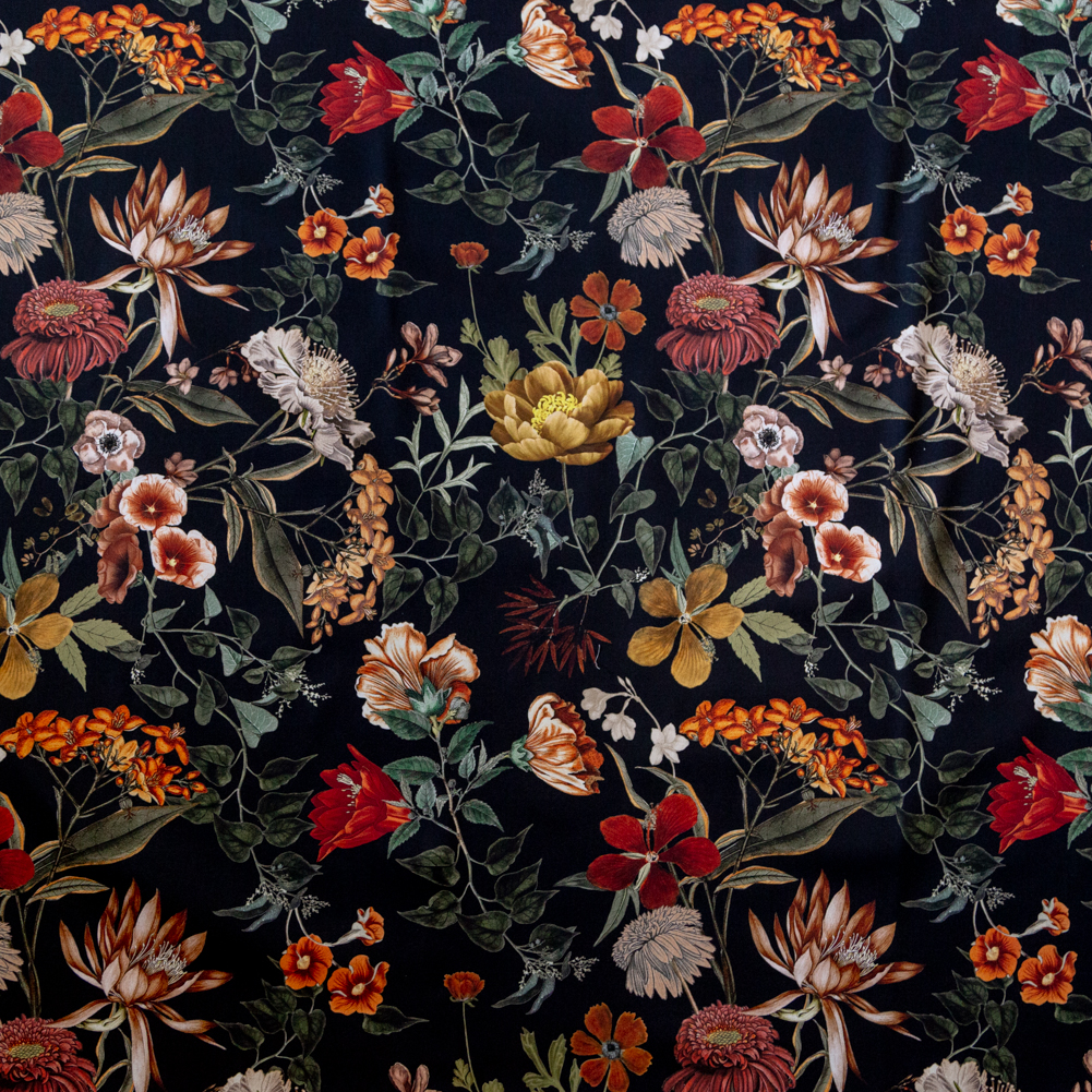 Stretch Cotton Sateen – Black Floral – Garden of Earthly Delights Print – Mood Exclusive Harvest Collection Stretch Cotton Sateen – Black Floral – Garden of Earthly Delights Print – Mood Exclusive Harvest Collection