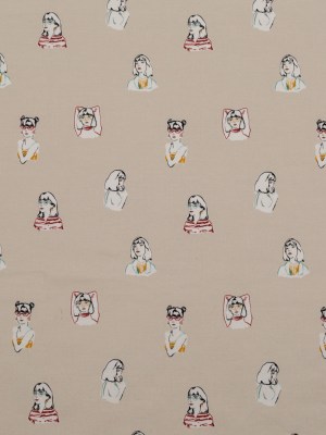 Stretch Cotton Sateen – Beige Faces – Run the World Print – Mood Exclusive Harvest Collection Stretch Cotton Sateen – Beige Faces – Run the World Print – Mood Exclusive Harvest Collection