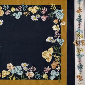 Mood Exclusive Fall Flowerbeds Navy and Gamboge Stretch Cotton Sateen Mood Exclusive Fall Flowerbeds Navy and Gamboge Stretch Cotton Sateen