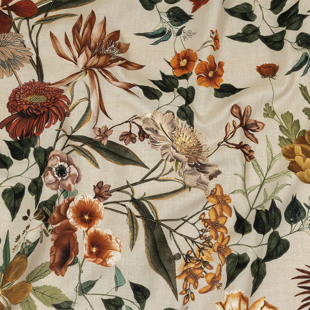 Cotton Voile – Beige Floral – Garden of Earthly Delights Print – Mood Exclusive Harvest Collection Cotton Voile – Beige Floral – Garden of Earthly Delights Print – Mood Exclusive Harvest Collection