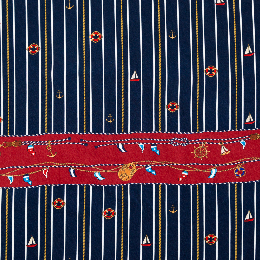 Stretch Polyester Crepe Panel – Nautical Treasures and Stripes – Sailboat Treasures Print – Mood Exclusive St. Tropez Collection Stretch Polyester Crepe Panel – Nautical Treasures and Stripes – Sailboat Treasures Print – Mood Exclusive St. Tropez Collection