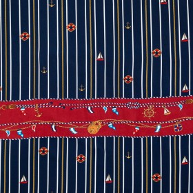 Stretch Polyester Crepe Panel – Nautical Treasures and Stripes – Sailboat Treasures Print – Mood Exclusive St. Tropez Collection Stretch Polyester Crepe Panel – Nautical Treasures and Stripes – Sailboat Treasures Print – Mood Exclusive St. Tropez Collection