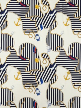 Stretch Cotton Sateen Panel – Ship Wheels and Stripes – Maritime Adornments Print – Mood Exclusive St. Tropez Collection Stretch Cotton Sateen Panel – Ship Wheels and Stripes – Maritime Adornments Print – Mood Exclusive St. Tropez Collection
