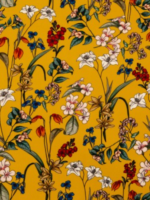 Stretch Polyester Crepe – Yellow Floral – Mediterranean Dreams Print – Mood Exclusive St. Tropez Collection Stretch Polyester Crepe – Yellow Floral – Mediterranean Dreams Print – Mood Exclusive St. Tropez Collection