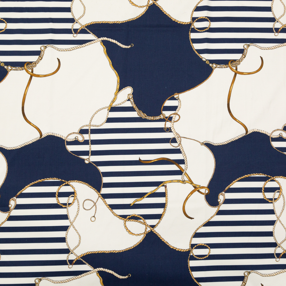 Stretch Cotton Sateen – Navy and White Ropes and Stripes – Rope Scribbles Print – Mood Exclusive St. Tropez Collection Stretch Cotton Sateen – Navy and White Ropes and Stripes – Rope Scribbles Print – Mood Exclusive St. Tropez Collection