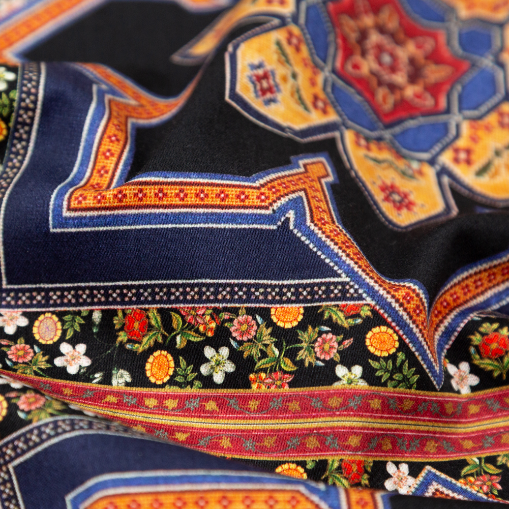 Stretch Cotton Sateen - Floral Tiles - Mosaic Views Print - Mood Exclusive St. Tropez Collection