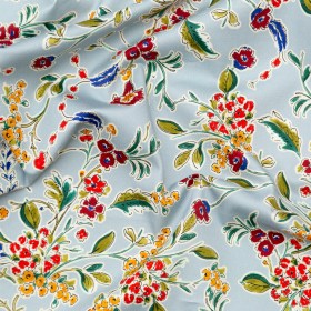 Stretch Cotton Sateen – Light Blue and Red Floral – Poppy Rivieras Print – Mood Exclusive St. Tropez Collection Stretch Cotton Sateen – Light Blue and Red Floral – Poppy Rivieras Print – Mood Exclusive St. Tropez Collection