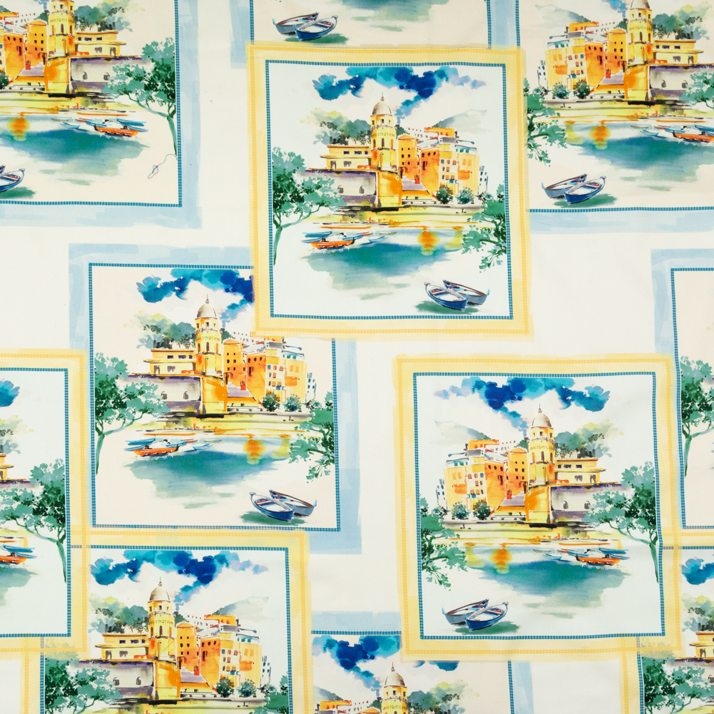 Stretch Cotton Sateen – Blue and Yellow Waterscapes – Palace Regattas Print – Mood Exclusive St. Tropez Collection Stretch Cotton Sateen – Blue and Yellow Waterscapes – Palace Regattas Print – Mood Exclusive St. Tropez Collection