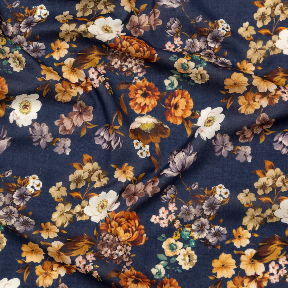 Cotton Voile – Navy and Orange Floral – Floral Dreams Print – Mood Exclusive St. Tropez Collection Cotton Voile – Navy and Orange Floral – Floral Dreams Print – Mood Exclusive St. Tropez Collection