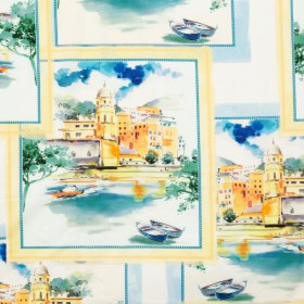 Cotton Voile – Blue and Yellow Waterscapes – Palace Regattas Print – Mood Exclusive St. Tropez Collection Cotton Voile – Blue and Yellow Waterscapes – Palace Regattas Print – Mood Exclusive St. Tropez Collection