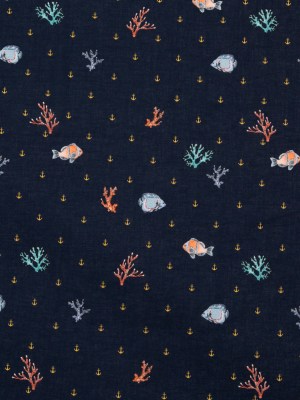Cotton Voile – Navy Fish and Coral – Seacoral Delights Print – Mood Exclusive St. Tropez Collection Cotton Voile – Navy Fish and Coral – Seacoral Delights Print – Mood Exclusive St. Tropez Collection